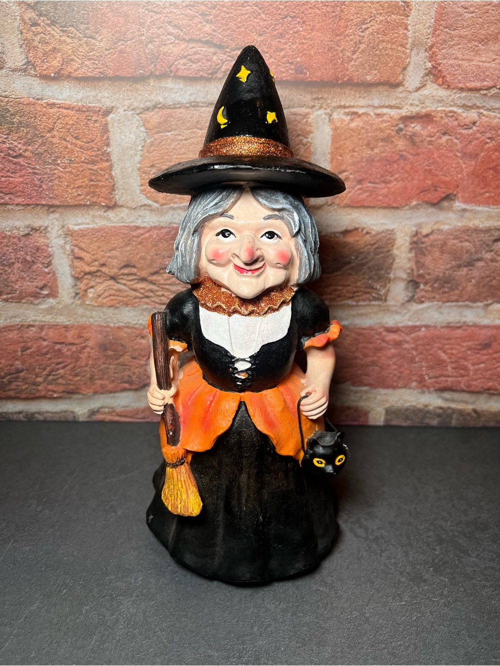 Halloween Witch Figurine - Black & Orange